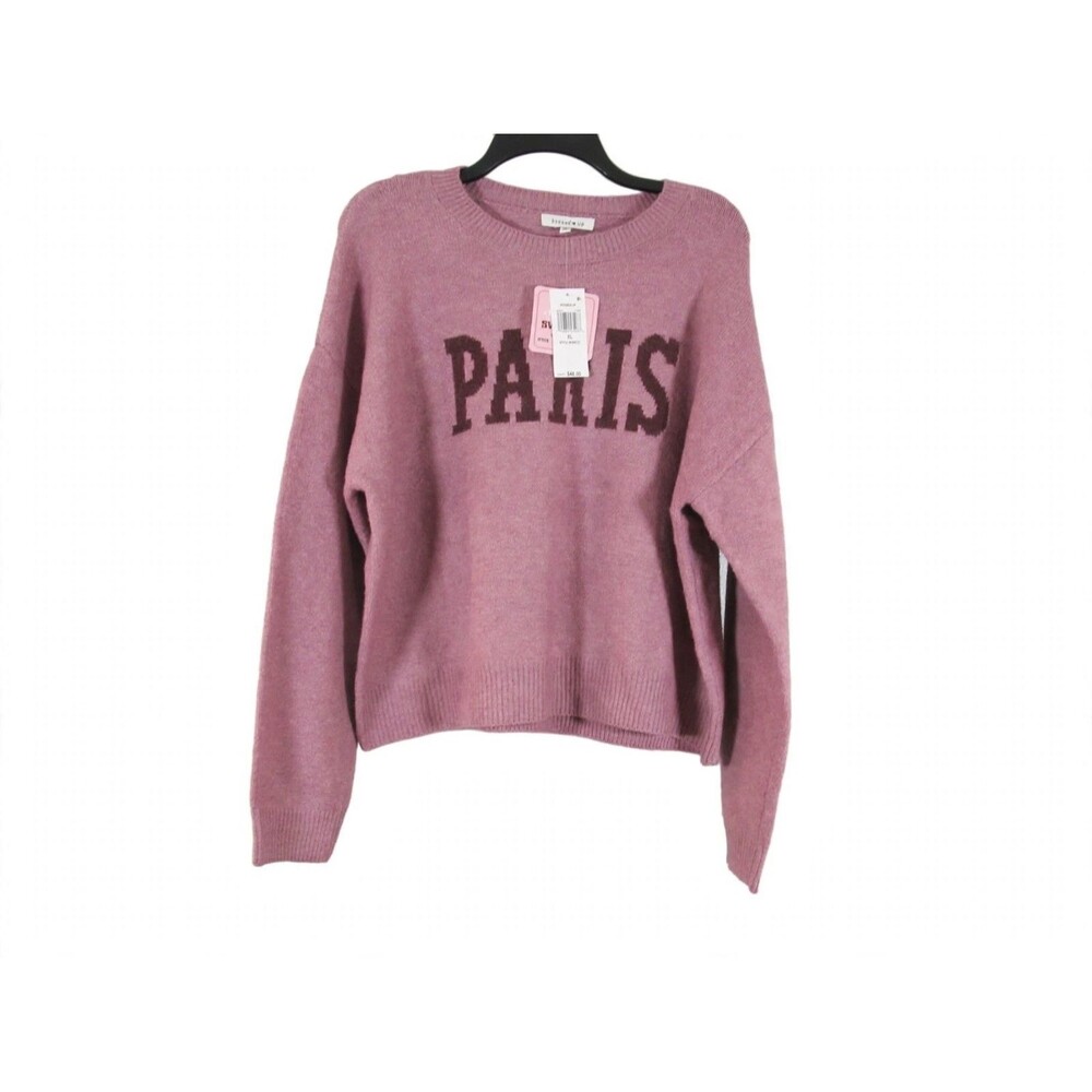 Hooked Up PARIS Sweater Womens XL Purple Mauve Crew NWT $44 Oversized